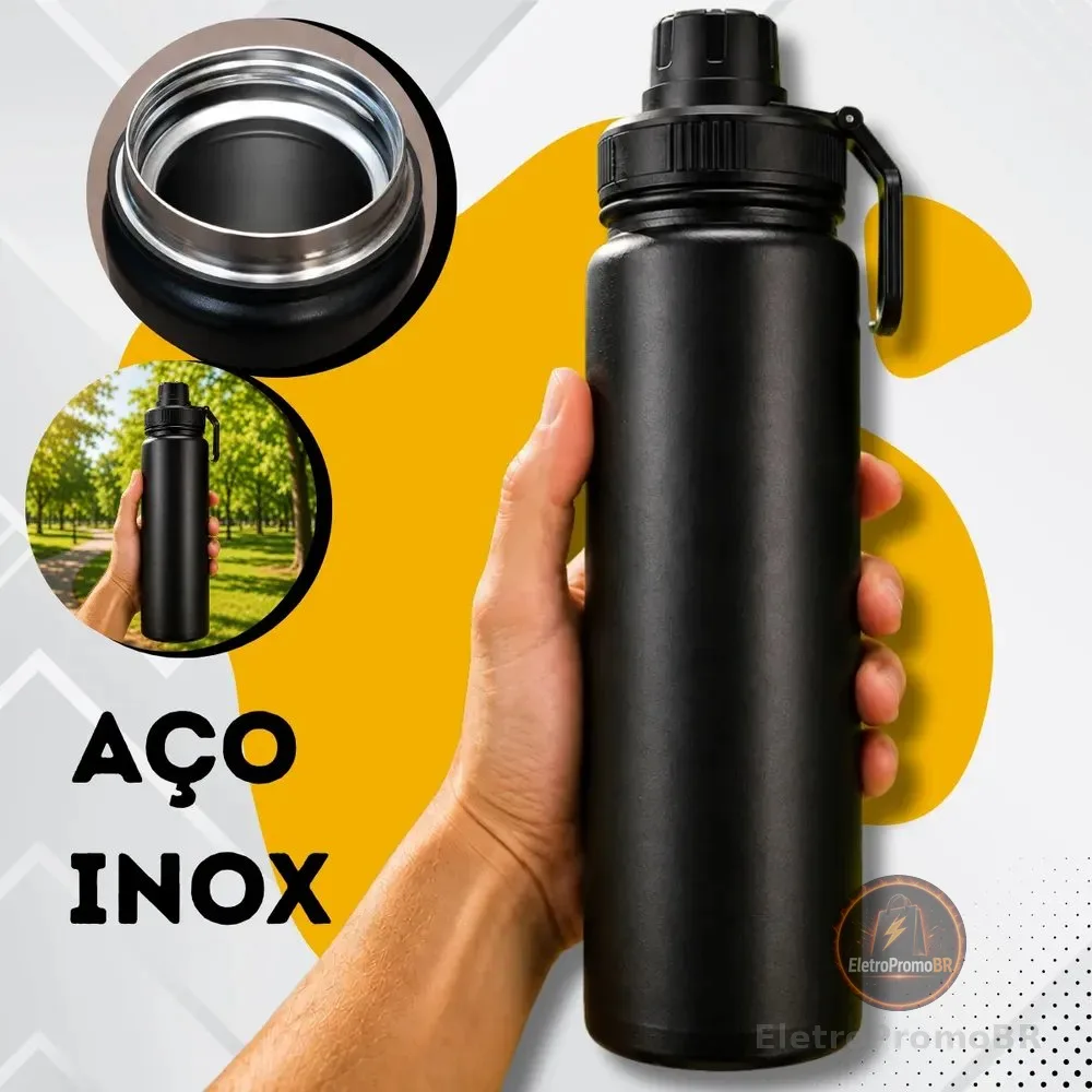 Garrafa De Água Termica 800ml Café Inox Copo Frio E Quente Preto