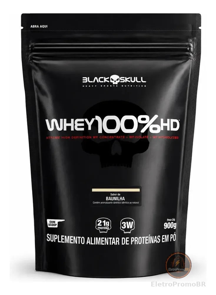 Whey Protein 100% Hd 3w Black Skull Refil 900g Baunilha