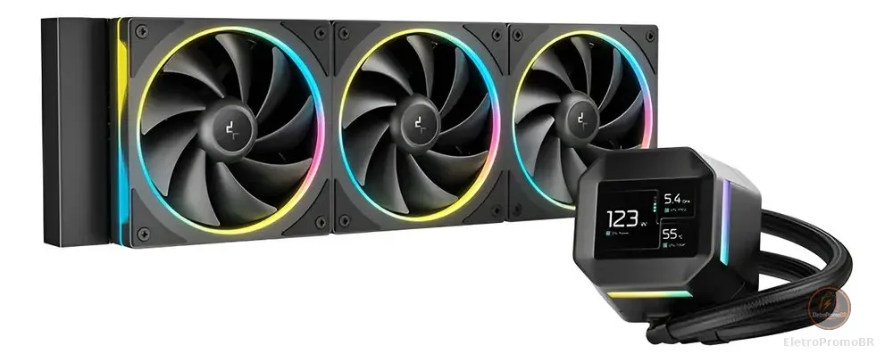 Water Cooler Gamer Deepcool Lm360 Com Tela Ips 2,4pol Lcd Preto
