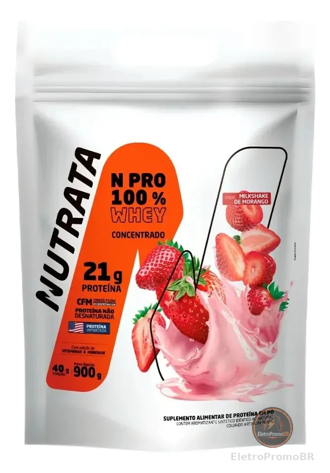 N Pro 100% Whey - Refil Sabor Morango - Nutrata 900g