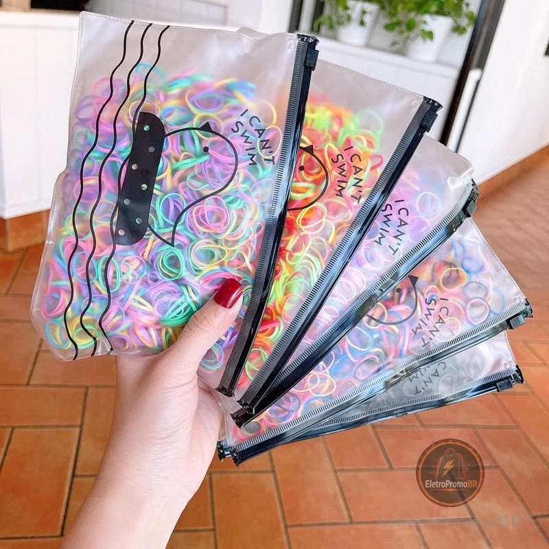 KIT 500/1000/1500 Peças Elásticos Faixas de Cabelo Com Bolsa Contendo Ligas de Silicone - WL