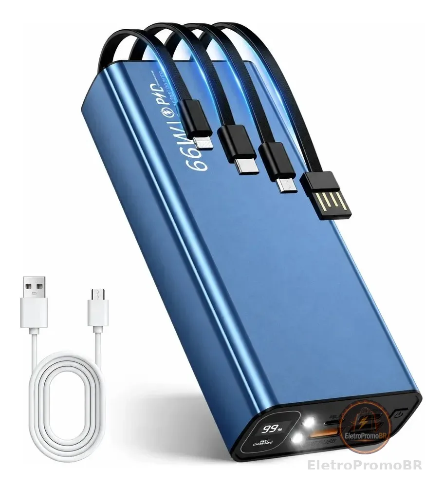 Power Bank Portátil 45000mah 66w Turbo Rápido Azul
