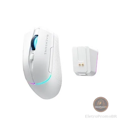 Mouse Gamer Machenike L8 Pro, RGB, Support 8K, 2.4GHz Wireles + DOCK RGB, Carregamento Sem Fio, Branco - JJ02G3006