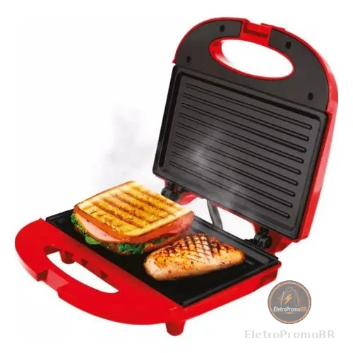 Sanduicheira e Grill Elétrica 2 em 1 Antiaderente Kian Vermelha 750W Sanduíches e Lanches
