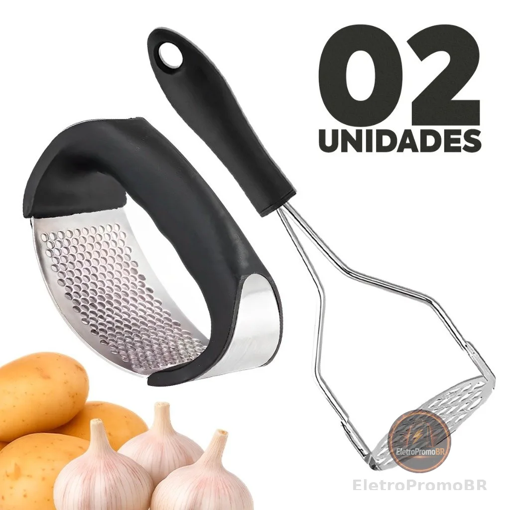 Amassadores Inox de Batata e Espremedor de Alho para Cozinha