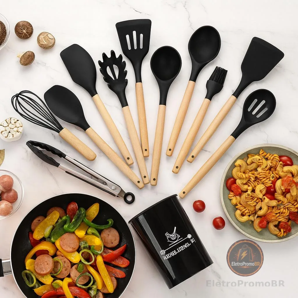 Jogo de Cozinha Kit Utensílios de cozinha silicone Copo Suporte