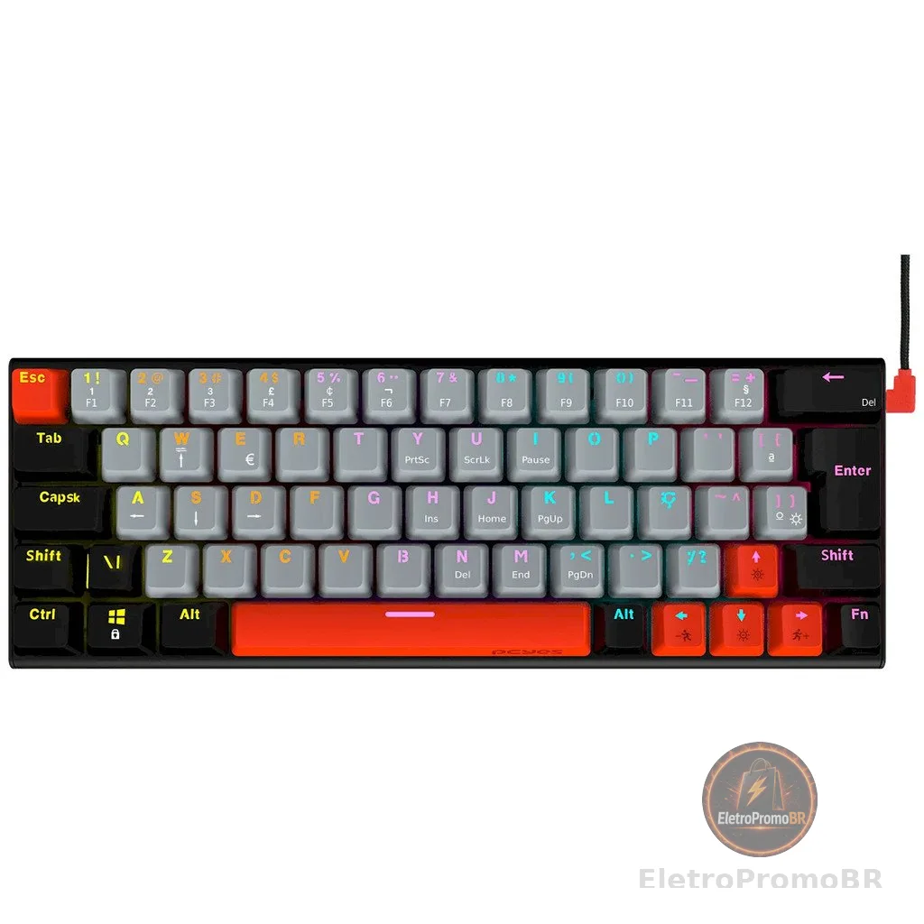 Teclado Mecânico Gamer PCYES Kuromori Black Vulcan, RGB, Switch Red, 60%, Preto, PTKM60RD