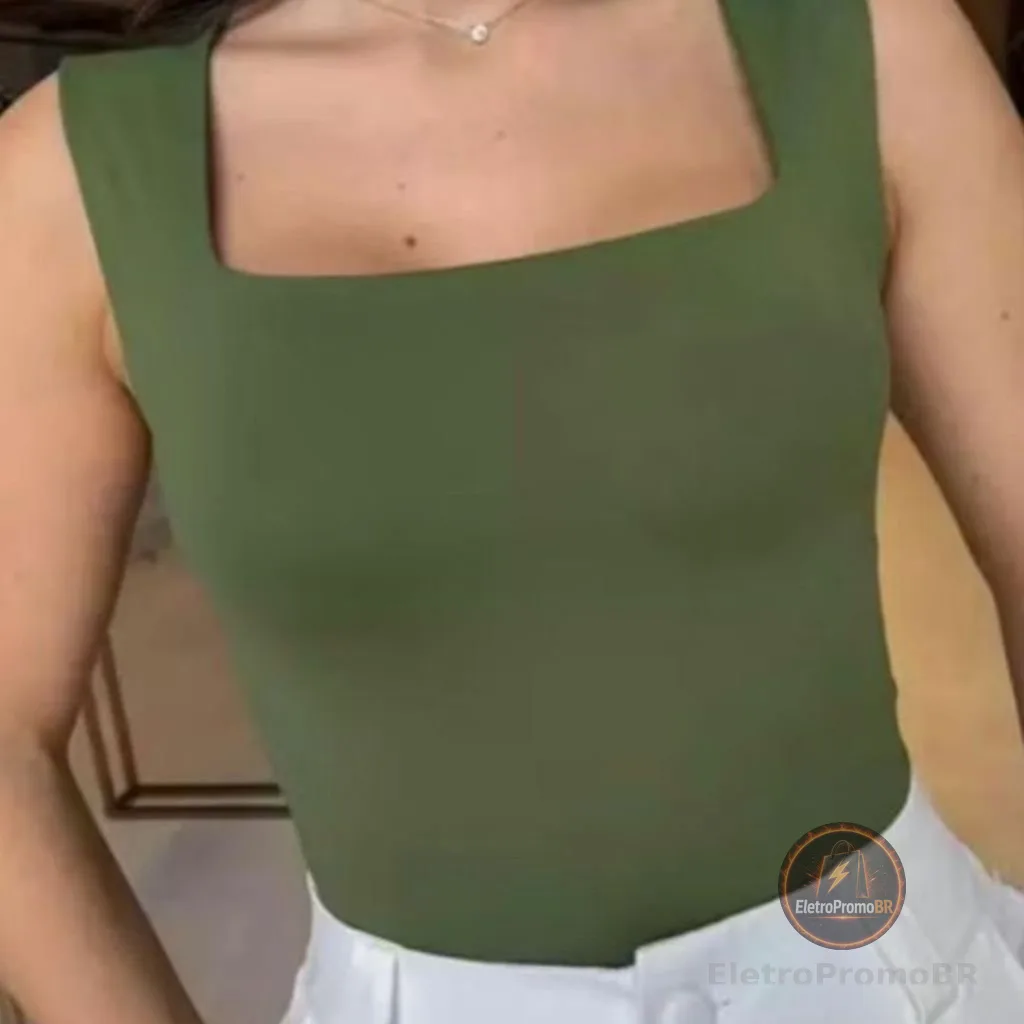 Body Collant Feminino Regata Alças Grossa Decote Quadrado Com Forro Bory