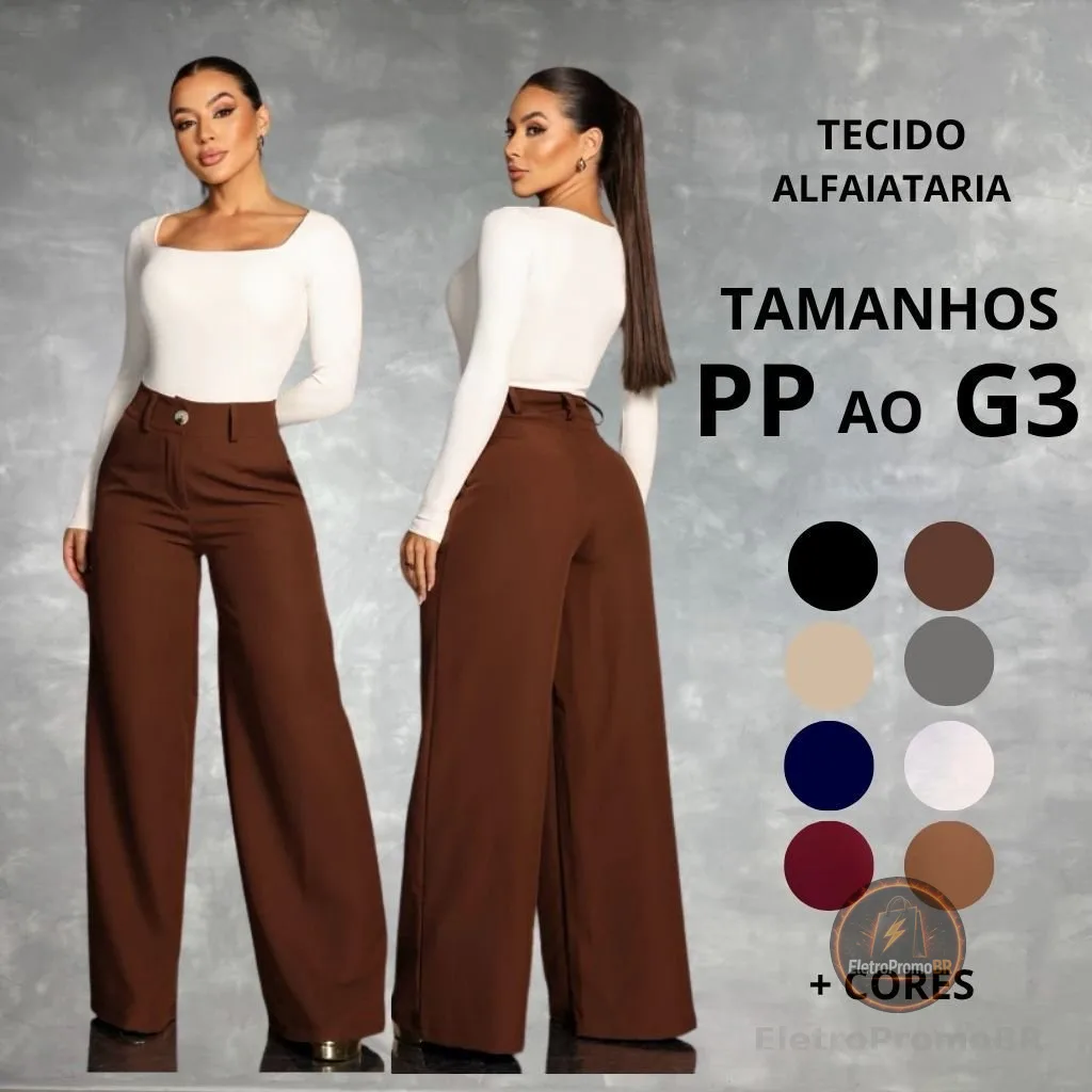 Calça Alfaiataria Pantalona Feminina  Premium COM BOLSO  Social Cintura Alta  Wide Leg Elegante Do PP ao G3 PlusSize