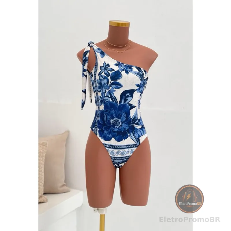 Body estampado um ombro só moda praia blogueira ombro único Bory Bori