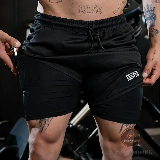 Bermuda Masculina 2 Em 1 Dry Fit Academia Slim