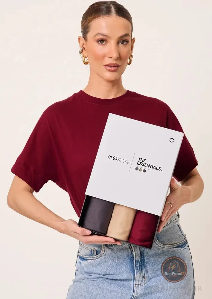 Kit De 3 T-shirts Oversized Intense Cléa Store Chumbo/bege/vinho M