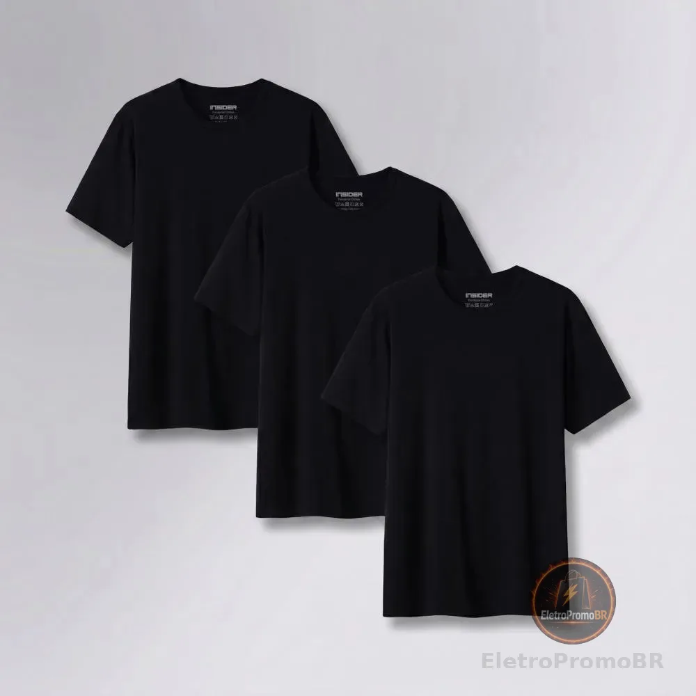 Kit 3 Camisetas  Light T-shirt Insider Preto G Liso
