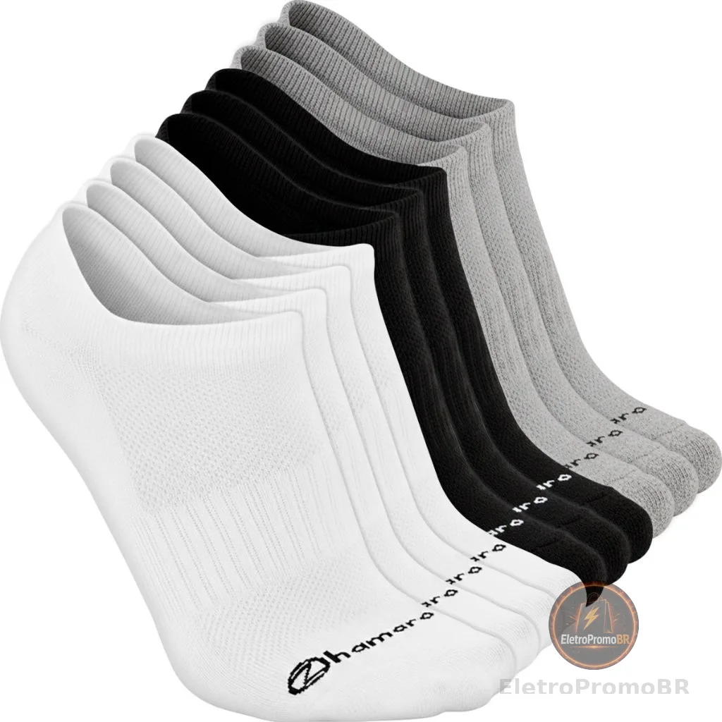 Kit 10 Pares Meias Zhamaro Algodão Sapatilha Invisível Masculina Feminina Meia Cano Curto Soquete