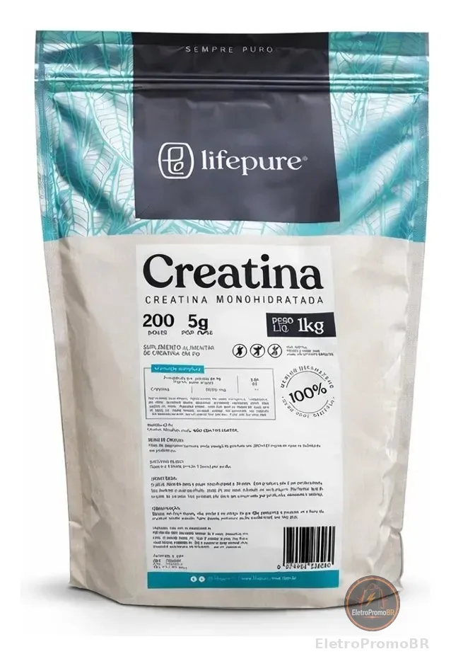 Creatina Monohidratada Em Pó Lifepure 1kg Sem Sabor Sem Sabor