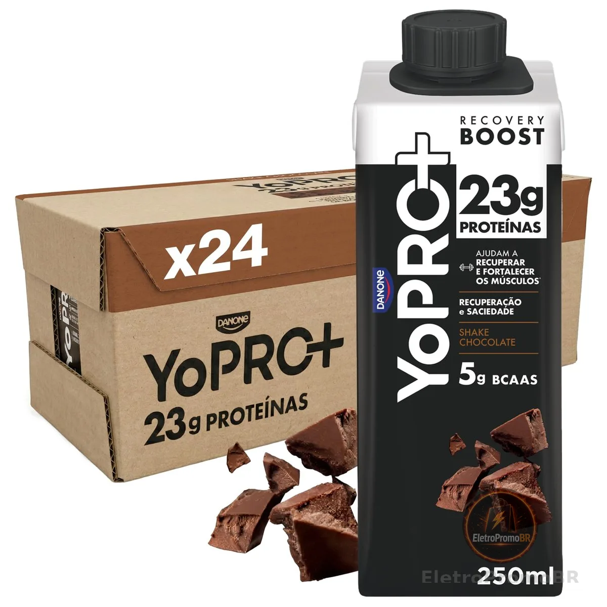 YoPRO Bebida Láctea UHT Chocolate Líquida Caixinha 250ml - 23g de Proteínas - Sem Lactose - Pack com 24 Unidades