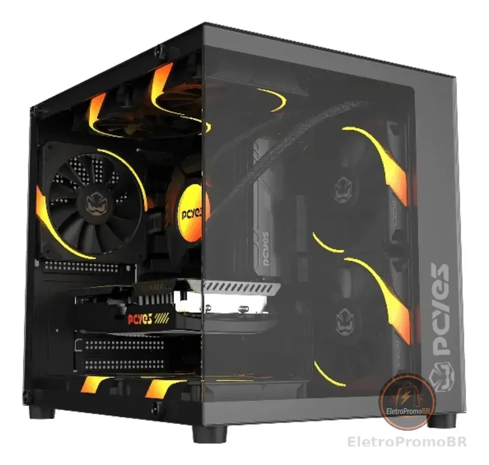 Gabinete Gamer Pcyes Forcefield Mini Black Vulcan - Gffmnbv