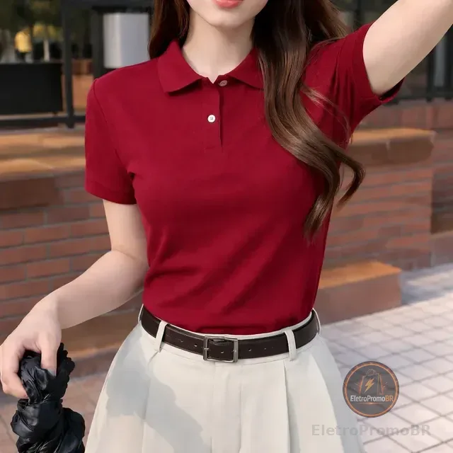 Camisa Gola Polo Feminina Básica Algodão Social Uniforme