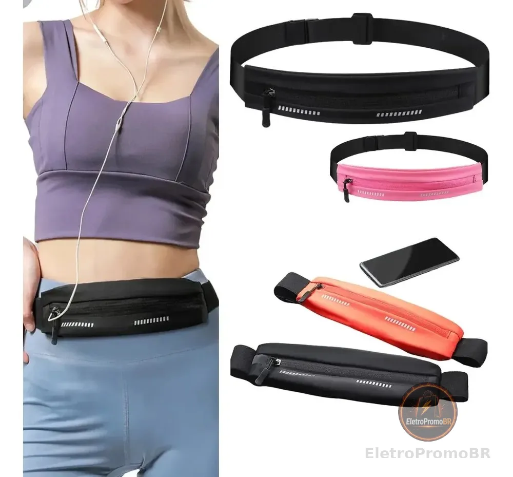 Pochete Slim Impermeável Fitness Celular Corrida Cor Preto Desenho Do Tecido Lisa