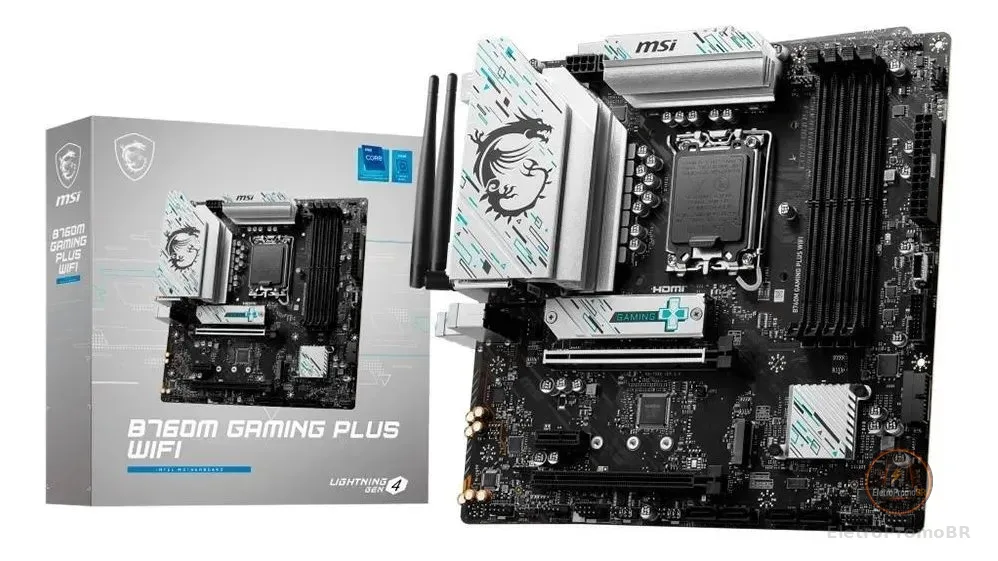 Placa Mãe Msi B760m Gaming Plus Lga 1700 M-atx Ddr5 Wi-fi Preto/branco