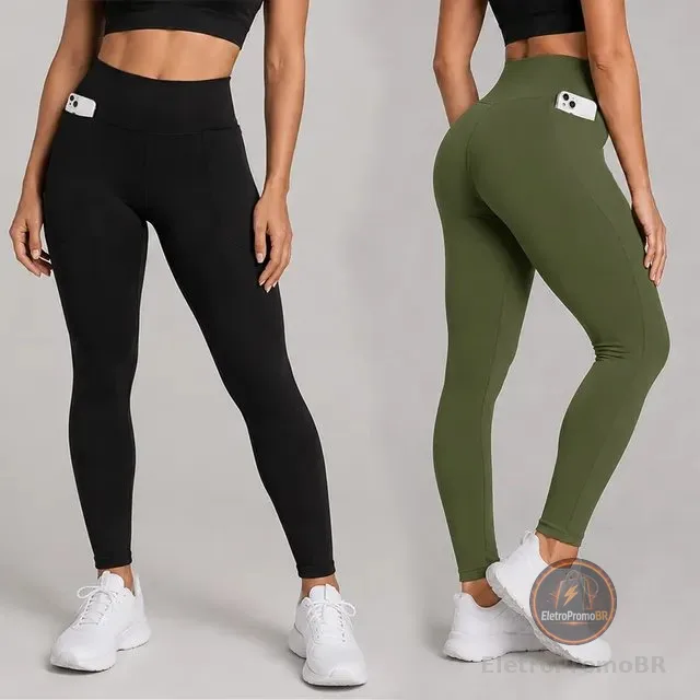 Kit 2 Calças Legging Feminina Grossa Cintura Alta Com Bolso