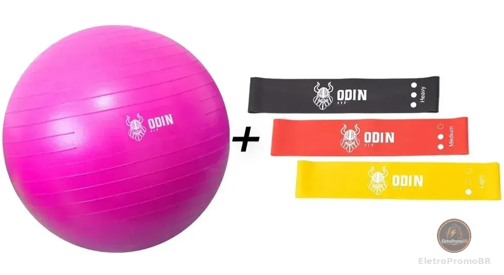 Kit Elastico Treino Mini Band Bola Pilates 65 Suiça Odin Fit Cor Rosa