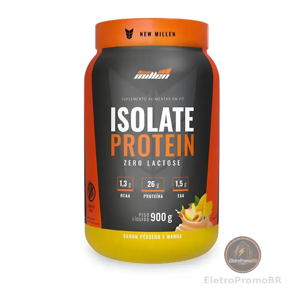 Whey Isolado Laranja Zero Pote 900g New Millen Pêssego Com Manga