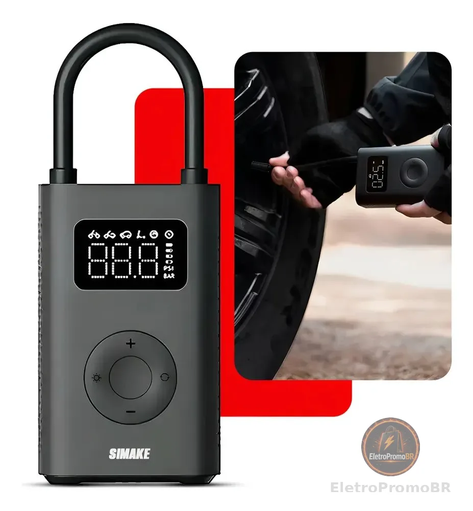 Mini Compressor Digital Simake Bomba De Ar Encher Pneus Portátil Para Carro Bicicleta Motocicletas Colchão Preto Com Calibrador Cor Preto