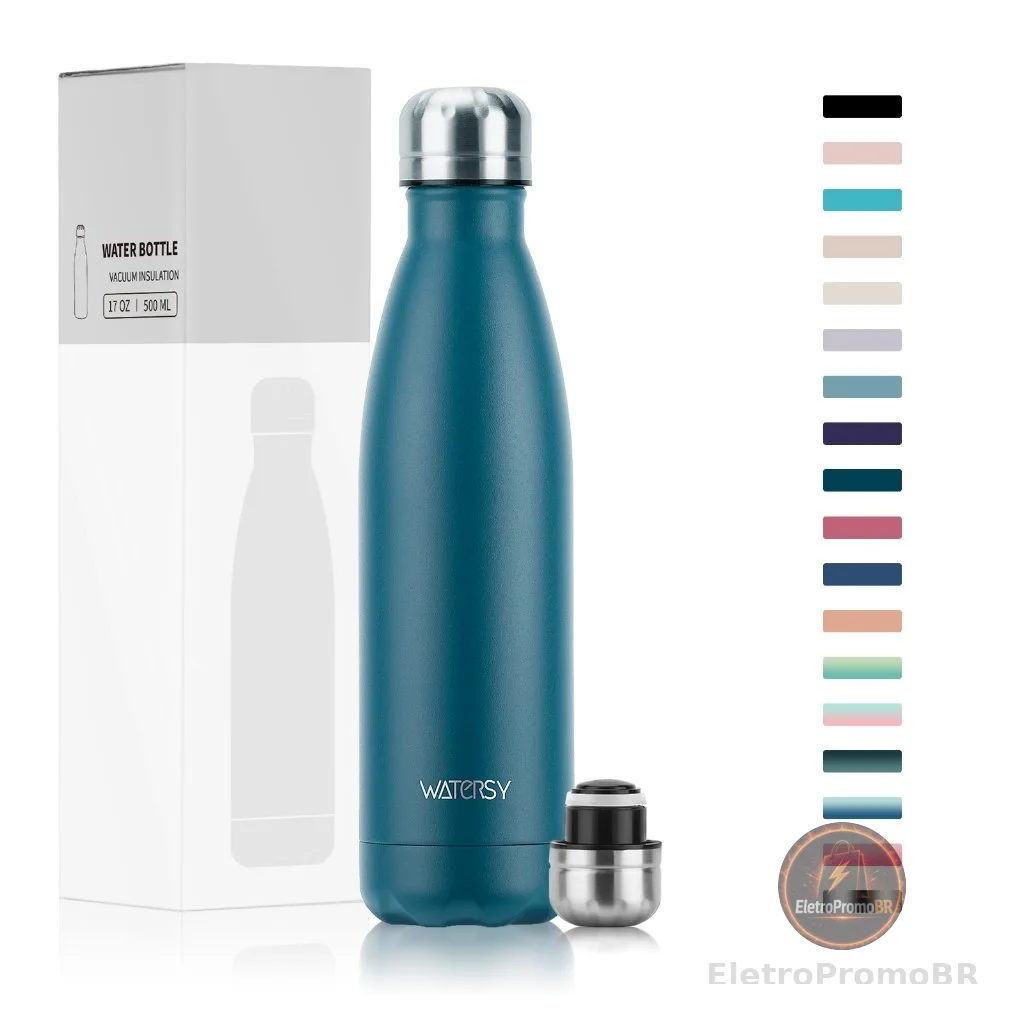Garrafa Térmica WATERSY 500ml - 48h Frio! Perfeita para Academia, Futebol e Dia a Dia⚽🏋️