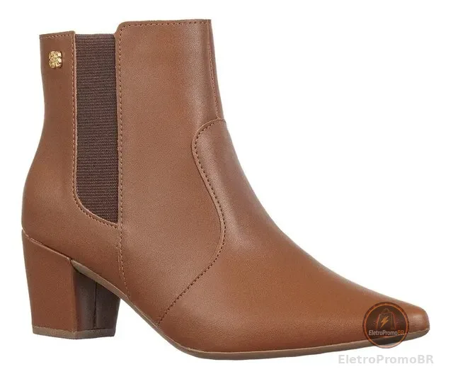 Bota Feminina Bico Fino Cano Curto Salto Grosso Calce Fácil