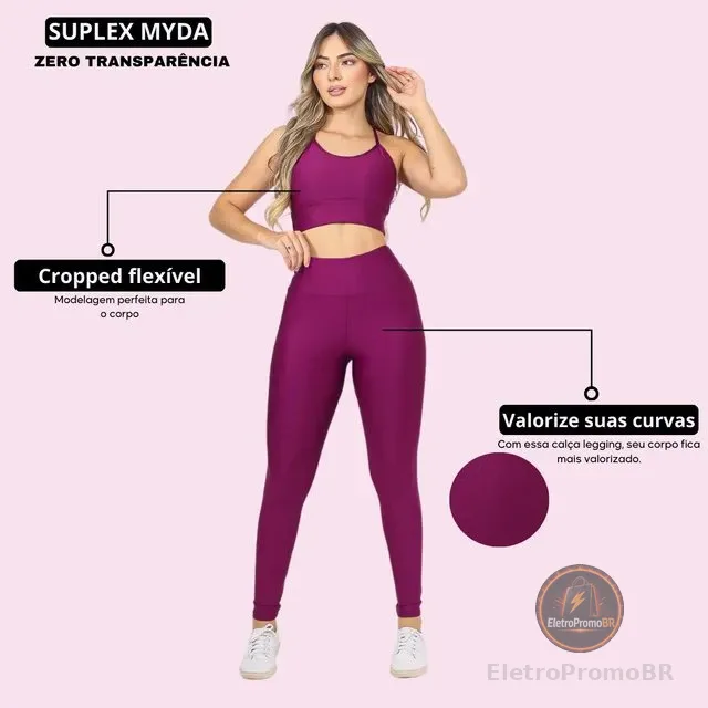 Conjunto Feminino Cropped Calça Academia Moda Fitness