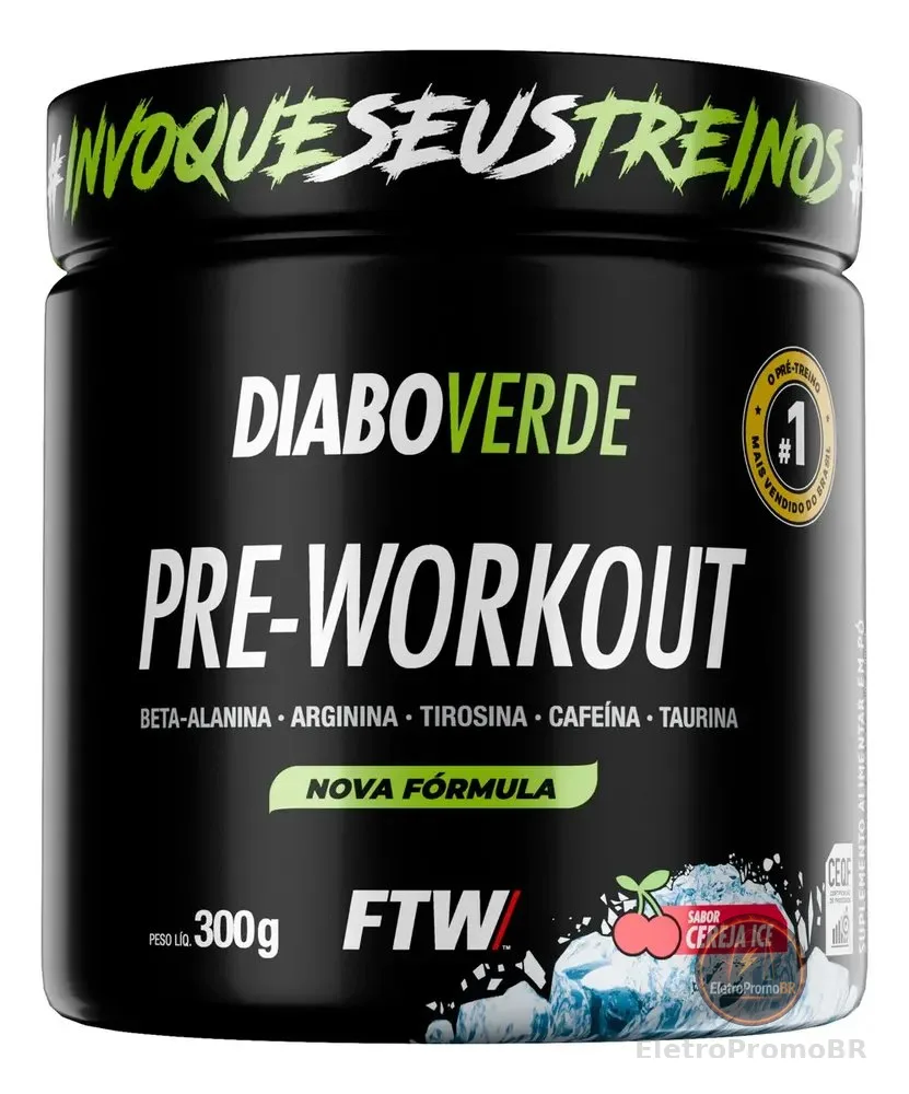Pré Treino Pre Workout DIABO VERDE Pote 300g Sabor Cereja Ice FTW