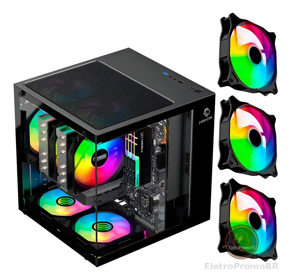 Mini Gabinete Gamer Gb1787 Preto Com 3 Fans Rgb Micro-atx