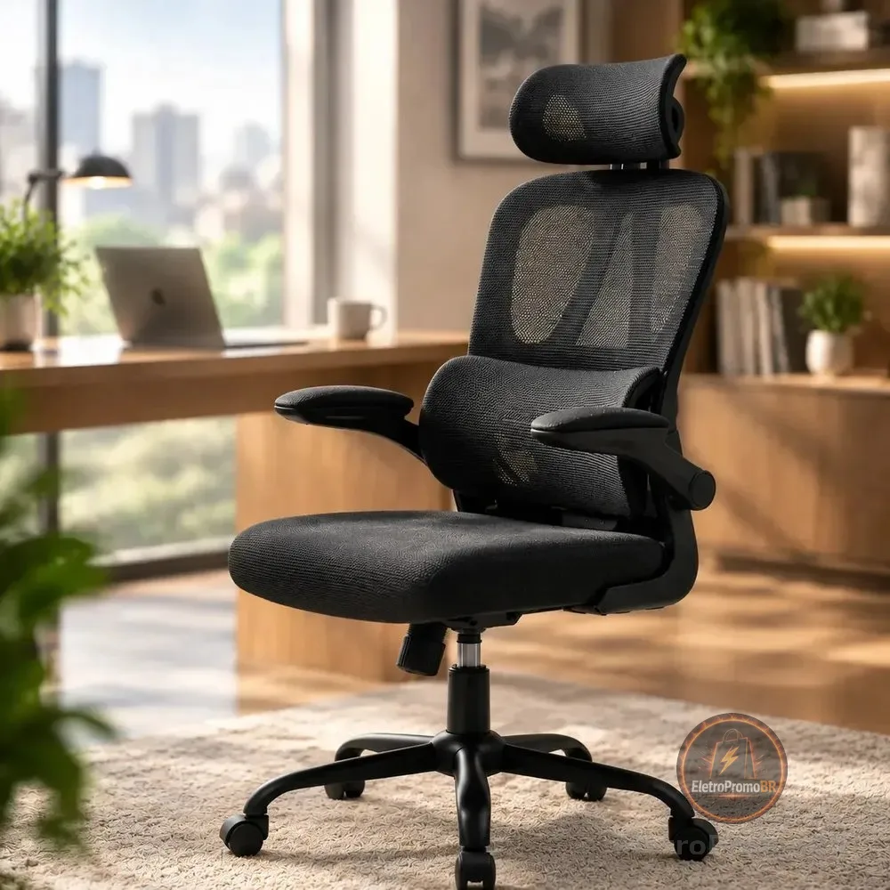 Cadeira Escritório Ergonômica Mesh Suporte Lombar Sitolia Preto Malha