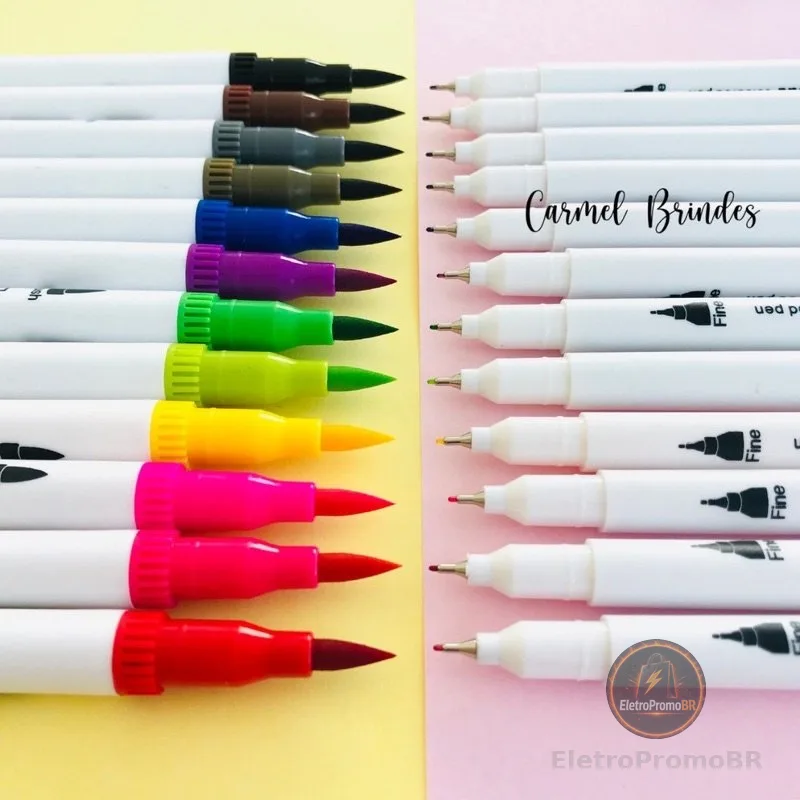 Caneta Brush ou marcadora Pen Kit Com 12/24/36/48/60 Cores com ponta dupla pincel estilo brushpen e ponta fina