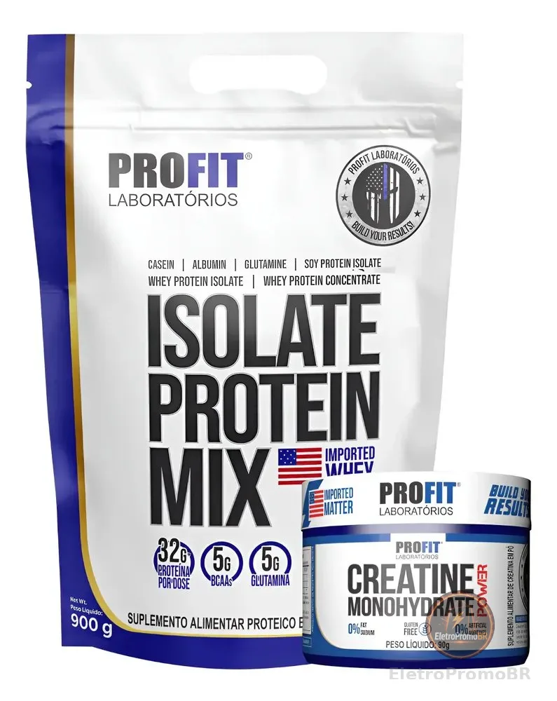 Kit Whey Protein Isolate Protein Mix + Creatina 90g Profit Brownie De Chocolate 900g | Creatina 90g