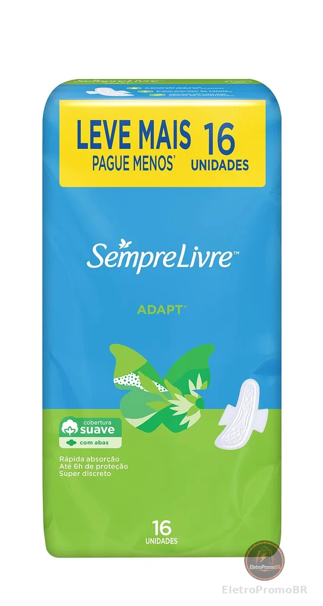 Absorvente com Abas Sempre Livre Adapt, Cobertura Suave, 16 Unidades