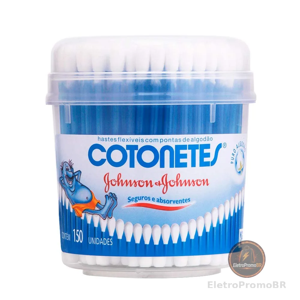 Cotonetes de Algodão com Hastes Flexíveis, Pote com 150 Unidades