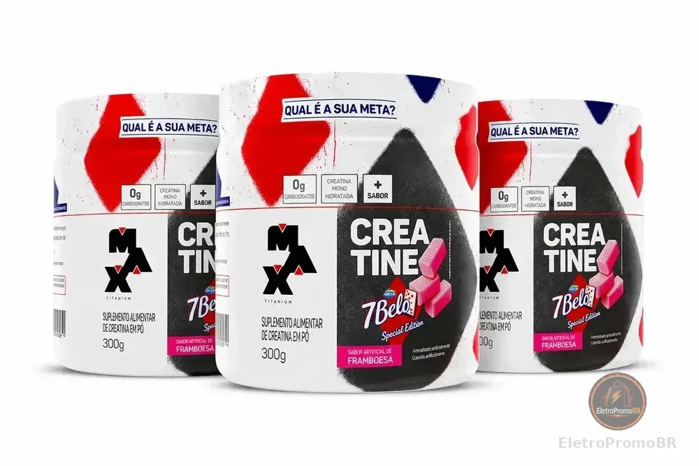 Creatina 7 Belo 300g Creatina Monohidratada Sabor Framboesa Kit 3 Força Energia Alta Performance Treino