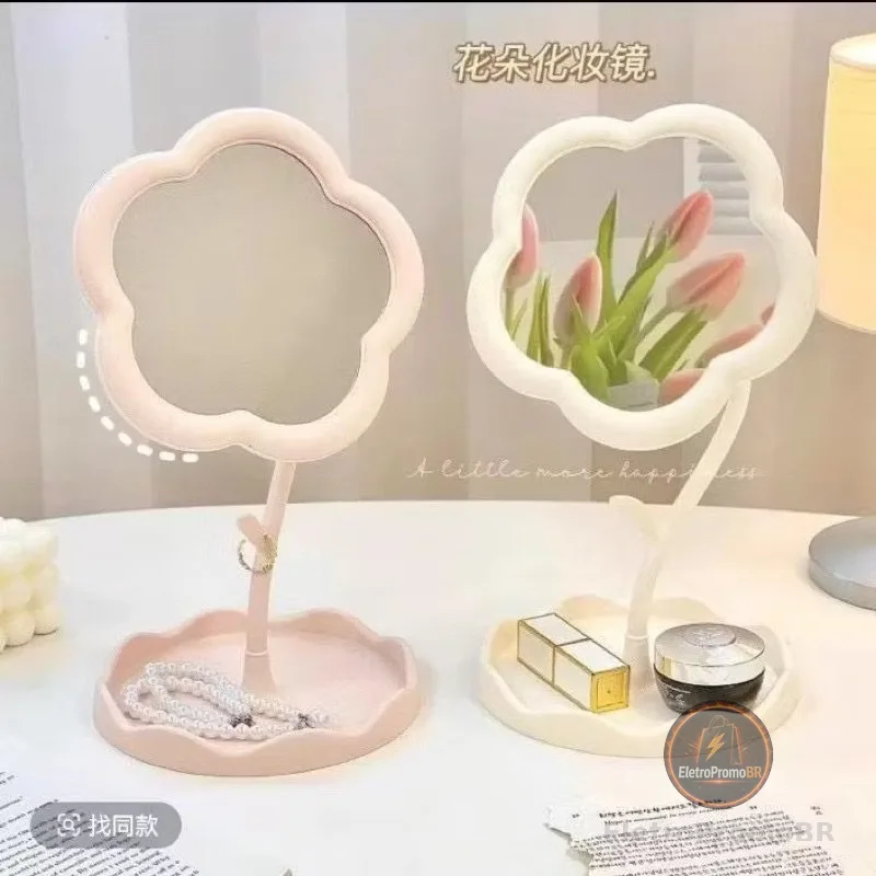 Espelho de Mesa em Formato de Flor Lembrança De Festa Ou Decorativo e Portátil | 15cmx8cm