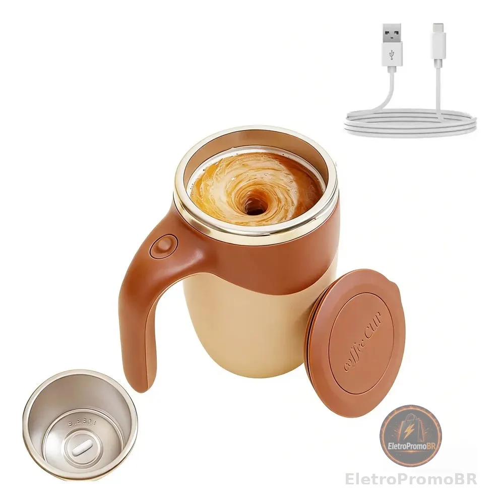 Caneca Mixer Magnética Automática Térmica Recarregável Usb Marrom