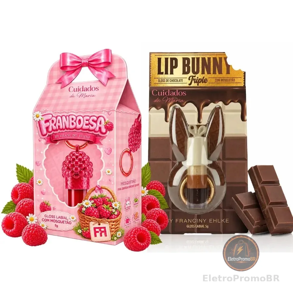 Kit Gloss Hidratante Labial Franboesa + Gloss Labial Lip Bunny Triple Chocolate - Fran By Franciny Ehlke - Cuidados de maria