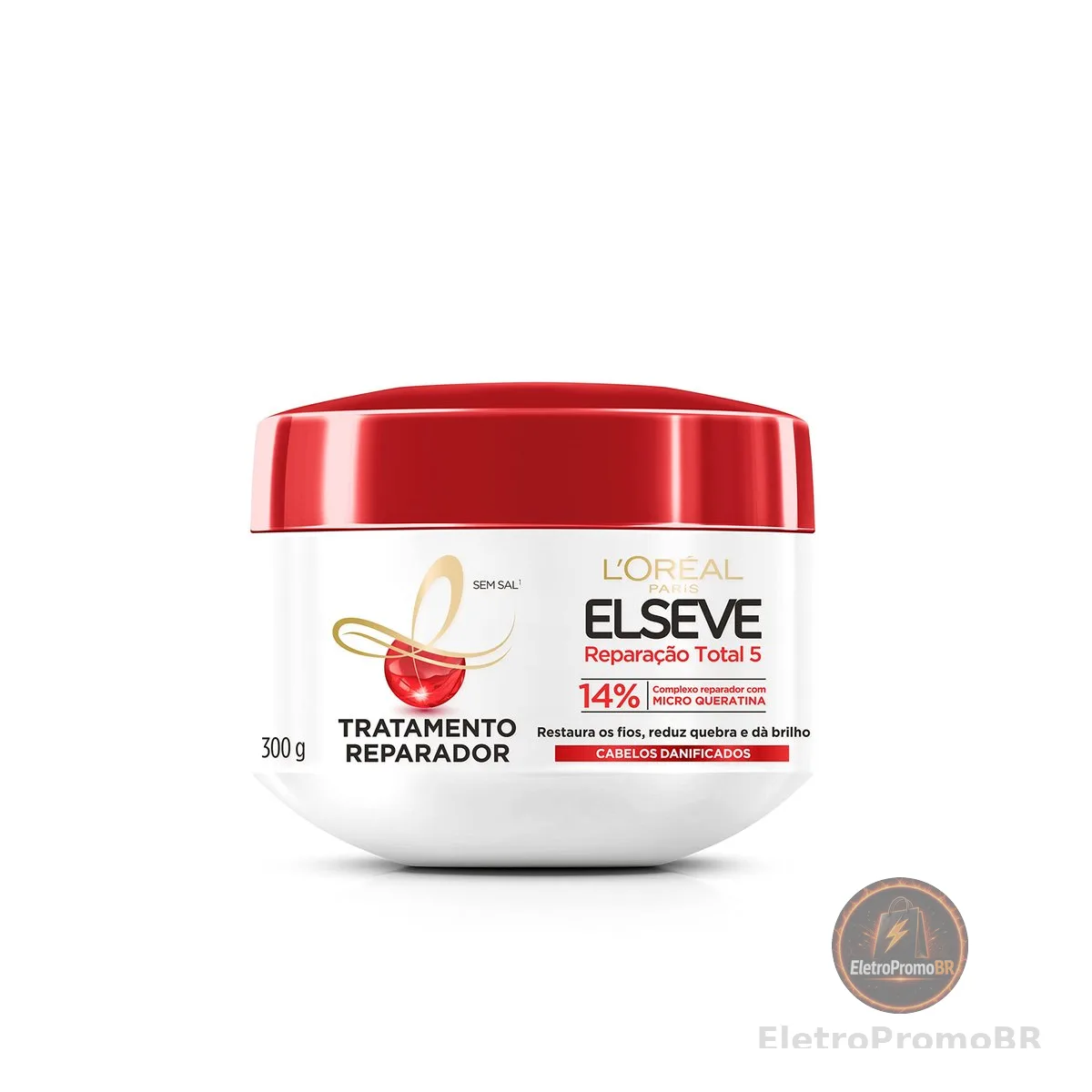 L'Oréal Paris Elseve Reparação Total 5+ Creme de Tratamento, Repara os 5 Sinais de Danos como Quebra e Ressecamento com Cicatri-Ceramida, Recupera, Hidrata e Dá Brilho, 300g