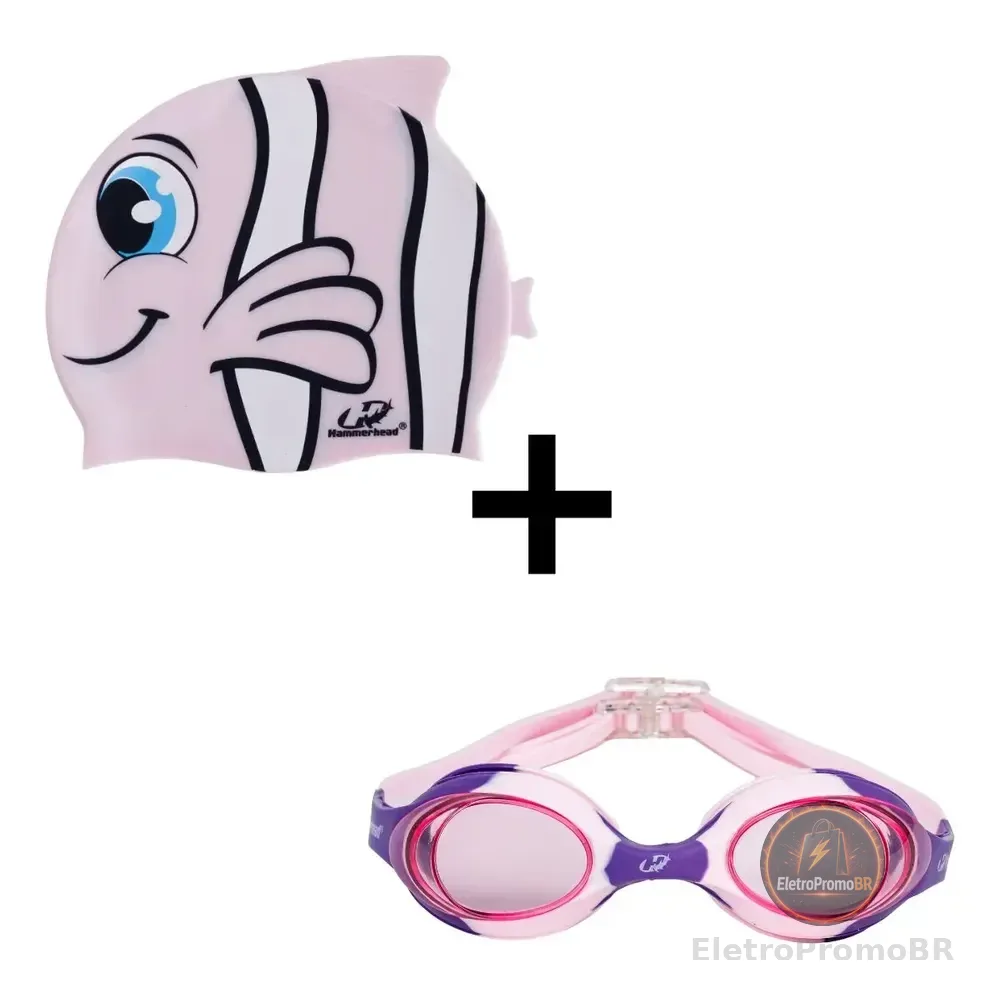 Kit Óculos De Natação Spectrum Jr + Touca Bichinho Cor Peixinho Rosa
