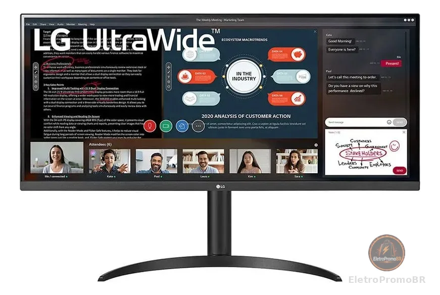 Monitor Ultrawide LG 34 Ips Full Hd Hdr10 Amd Freesync 34wp Cor Preto