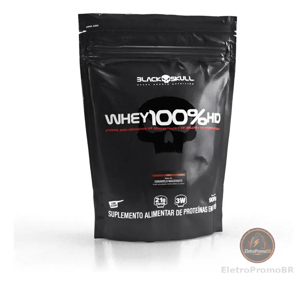 Suplemento em pó Black Skull Whey 100% HD sabor Caramelo Macchiato 900 g