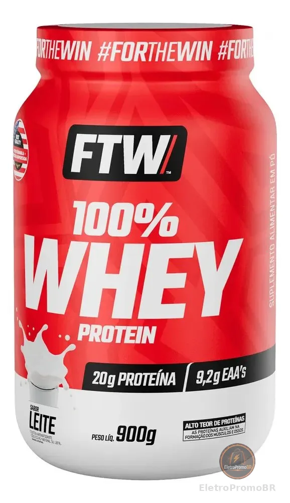 Whey Protein 100% Concentrado Pote 900g Sabor Leite - FTW