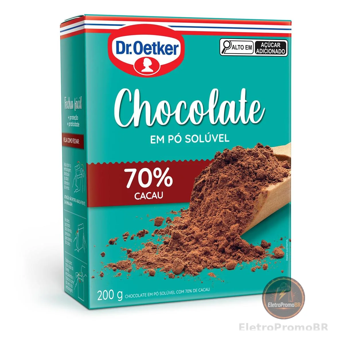 Dr. Oetker Chocolate em Pó Solúvel, 70% Cacau, Para Saborosas Receitas de Bolos, Tortas, Brigadeiros e Sobremesas com Chocolate, 200g