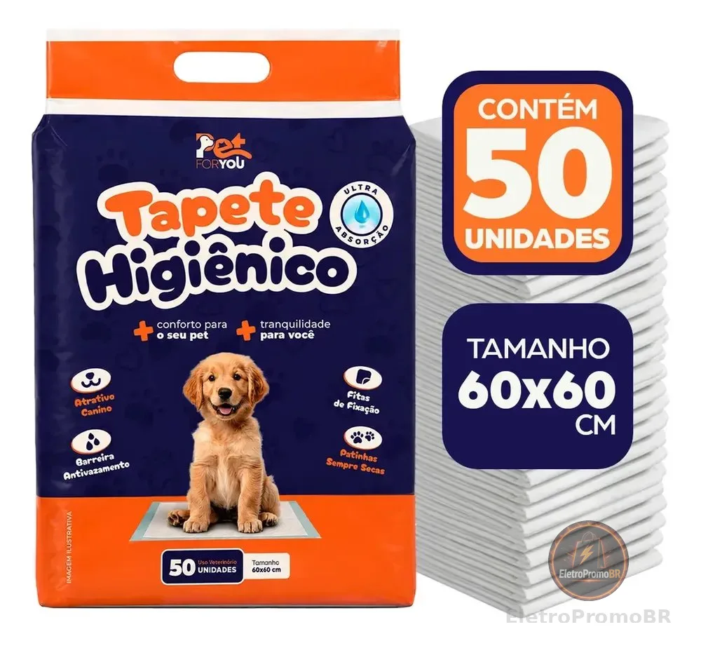Tapete Higiênico Pet 50 Unidades 60x60 Descartável Cão Gato