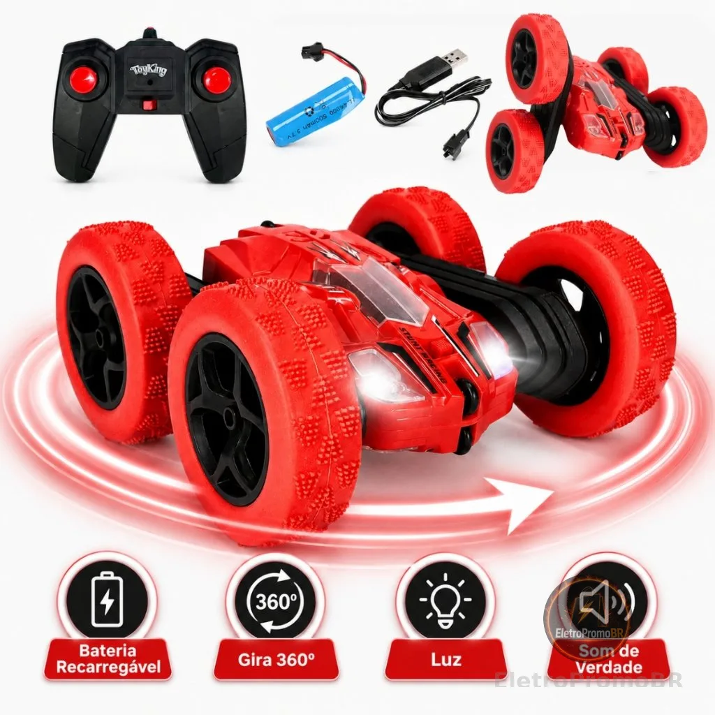 Carrinho de Controle Remoto Acrobata Giro 360 4x4 Recarregável Brinquedo Menino
